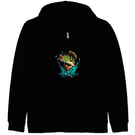 Fishing Graphic Large Mouth Bass Fish Bass Fisherman Fisher Zip Hoodies