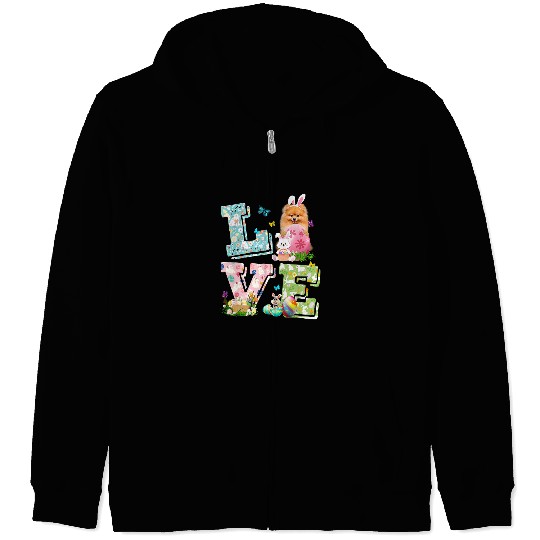 Dog Pomeranian Easter Love Costume Pomeranian Dog Puppy Lover Zip Hoodies