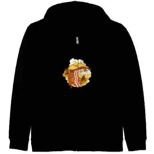 Food Landscape Bacon Egg Waffle Zip Hoodies