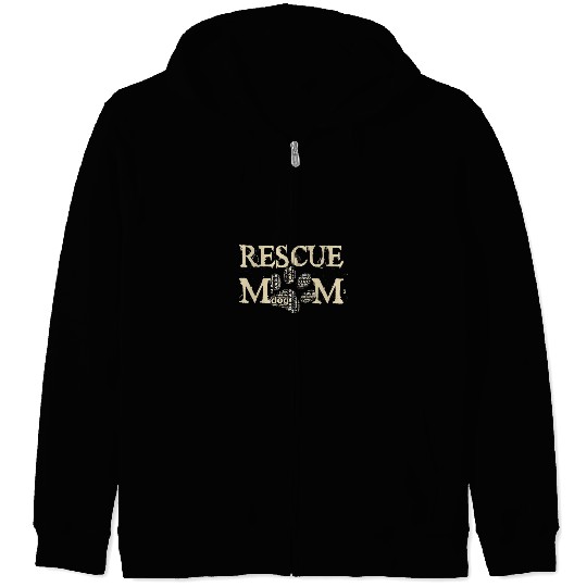 Dog Rescue Mom Paw Word Art Cloud Zip Hoodies