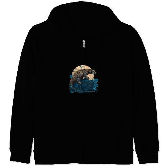 Dragons Surrealism Japanese Painting Komodo Dragon 1 Zip Hoodies