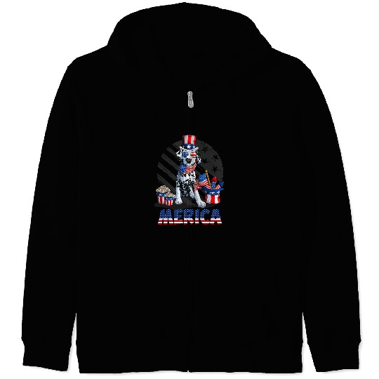 Dalmatian Happy 4th of july american flag patriotic usa Dalmatians Dog Zip Hoodies