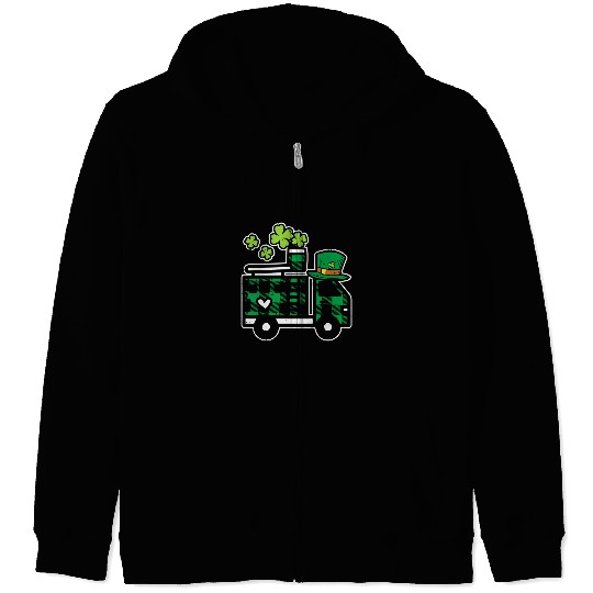 Fireman Firefighter Kids Irish Green Plaid Firefighter Truck St Patricks Day Boy Gift 9 Firemen Zip Hoodies