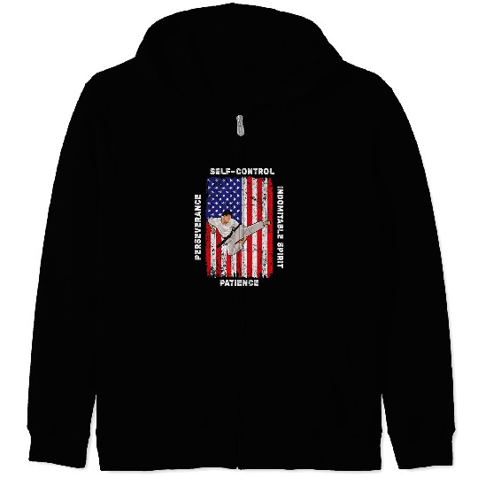 Karate Martial Arts American Flag Gifts for Men Boy Kids Zip Hoodies