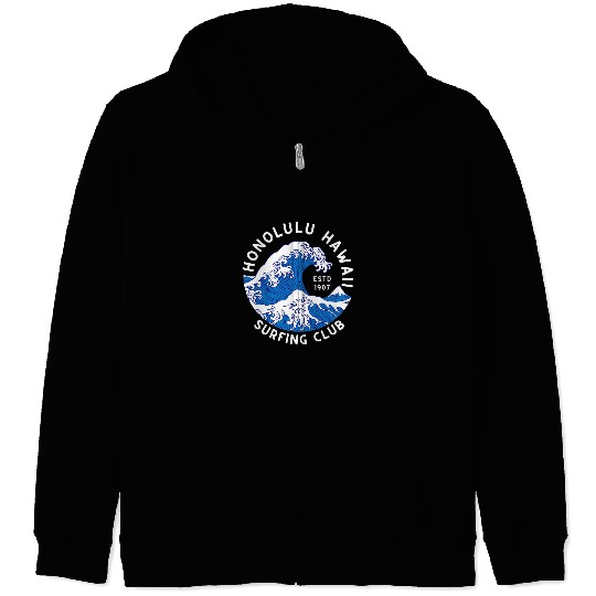 Honolulu Hawaii Beach Waves Ocean Summer Vacation Aloha Sun Zip Hoodies