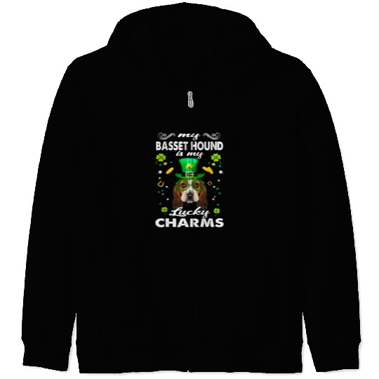Dog Basset Hound My Basset Hound Is My Lucky Charm Dog St Patricks Day Dogs Zip Hoodies