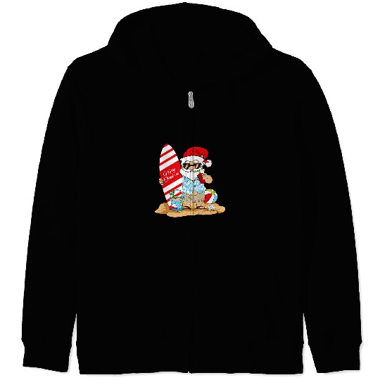 Surf Life Funny Christmas in July Santa Surfing Summer Vacation 1 Zip Hoodies