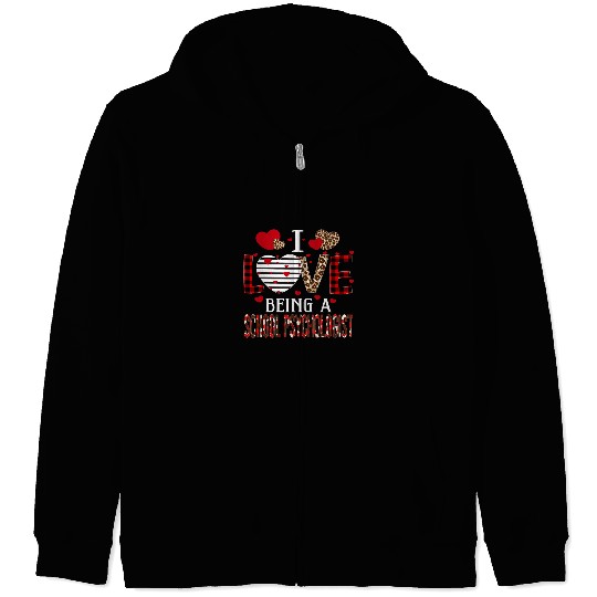 I Love Being A School Psychologist Red Plaid Valentines Zip Hoodies