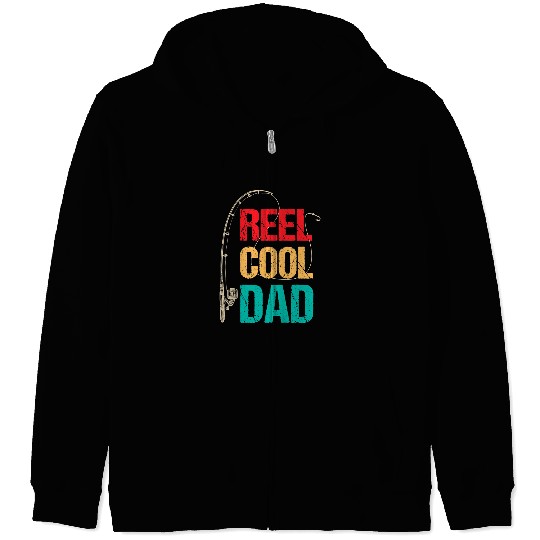 Fishing Reel Cool Papa Fishing Dad Fathers Day Fisherman Fish Men Fisher Zip Hoodies