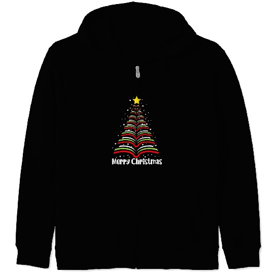 Reading Book Merry Christmas Tree Love Reading Books Librarian Nerd 2 Reader Zip Hoodies