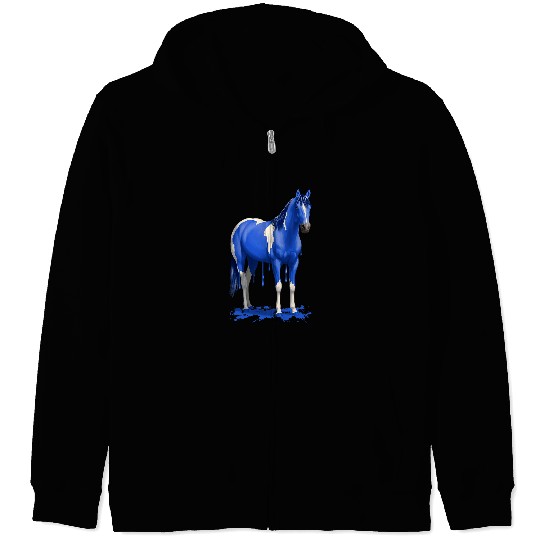 Funny Royal Blue Pinto Dripping Wet Paint Horse Zip Hoodies