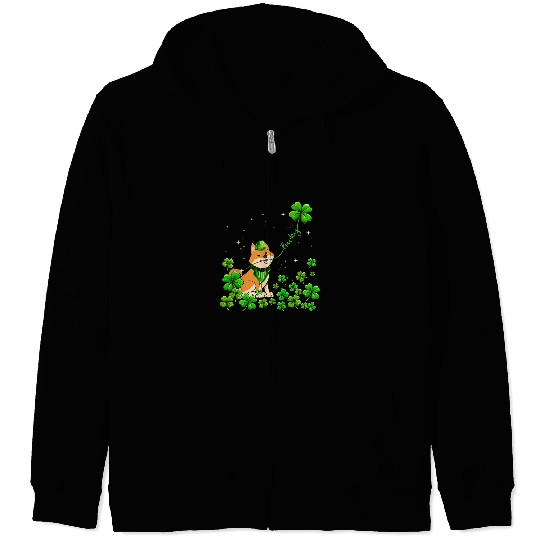 Dog Shiba Inu Irish Green Shamrock Clover St Patricks Zip Hoodies