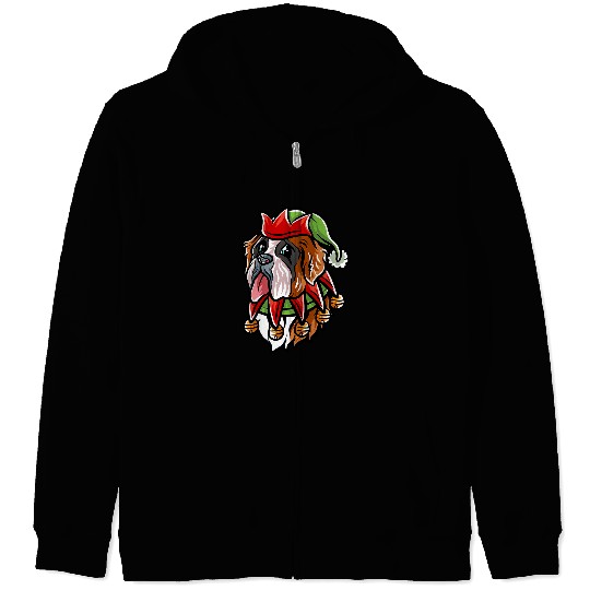 Dog Saint Bernard Merry Woofmas Saint Bernard Elf Dog Christmas Dogs Elves 26 Zip Hoodies