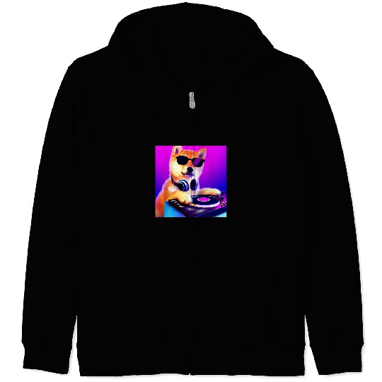 Dog Shiba Inu DJ Vaporwave Doge Dog Men Women Boys Girls 3 Zip Hoodies