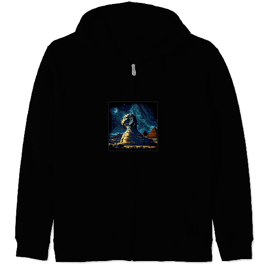 Surrealism Starry Night Egypt Sphinx Zip Hoodies
