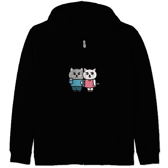 Gray and Carrie Cat illustration Zip Hoodies