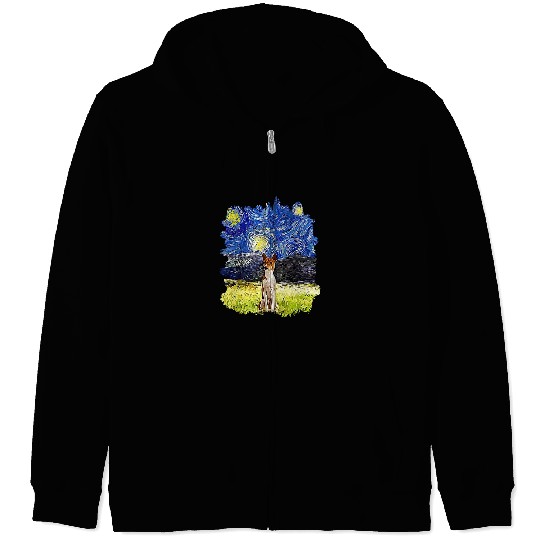 Dog Basenji Starry Night Impressionist Dog Art Basenji Zip Hoodies