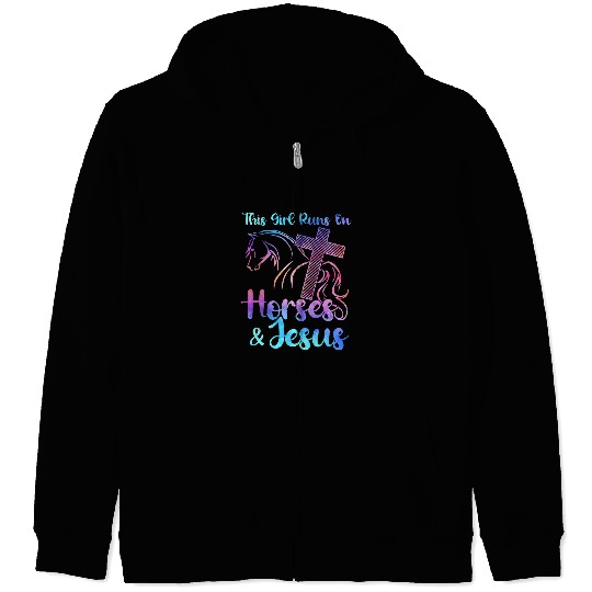 Christian This Girl Runs on Horses Jesus Christian Equestrian Rider 23 Christ Zip Hoodies