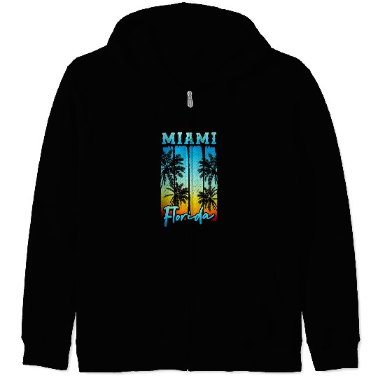 Surf Life Miami Florida Beach vintages Palm Trees Surf Vacation Retro Zip Hoodies