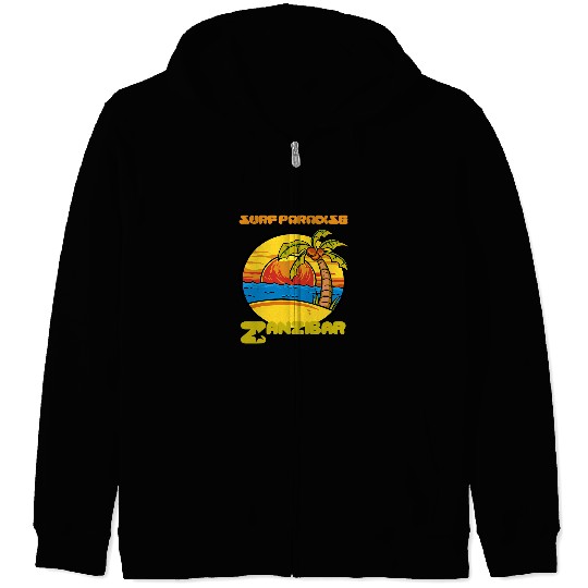 Surf Life Paradise Zanzibar Palm tree Beach Ocean Vacation Zip Hoodies