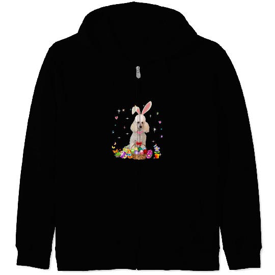 Cute Poodles Easter Day Bunny Eggs Easter Costume Womens 305 Poodle dog Zip Hoodies