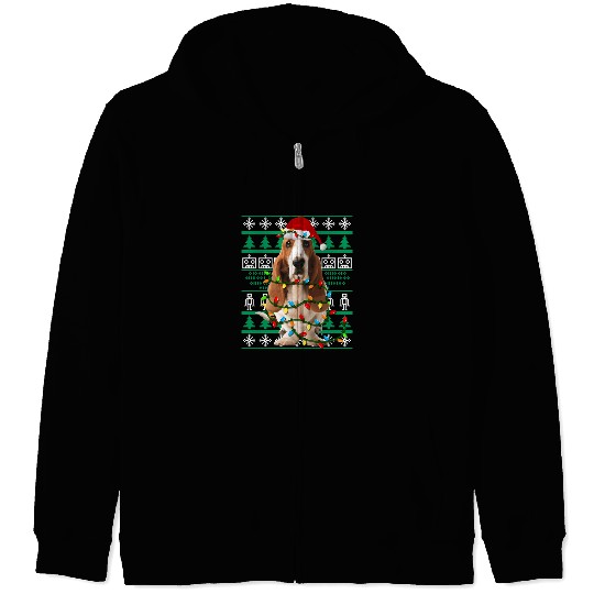 Dog Basset Hound Ugly Christmas 55 paws Zip Hoodies