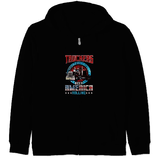 Trucker Gifts Tractor Trailer 18 Wheeler Design On Back 33333333 Zip Hoodies
