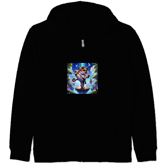Kawaii Tiger Karate Adorable Pose Karate Master Zip Hoodies