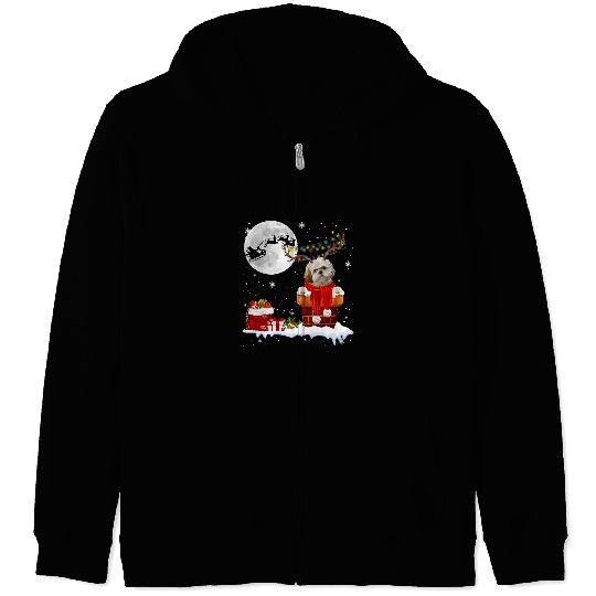 Shih Tzu Dog Chimney Ugly Christmas Lights xmass Pajamas Zip Hoodies