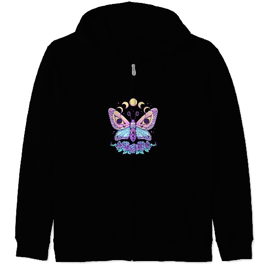 Pastel Goth Creepy Butterfly Moth Kawaii Emo Cute Nu Goth Zip Hoodies