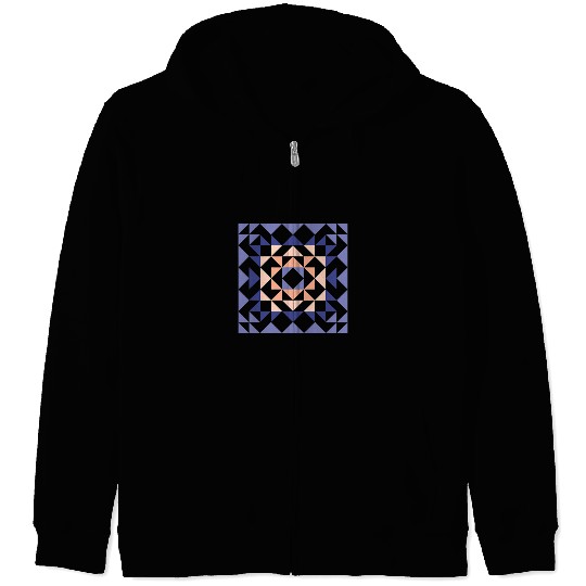 Sewing Machine Barn Quilt Geometric Shapes Design in Peach and Lavender Zip Hoodies