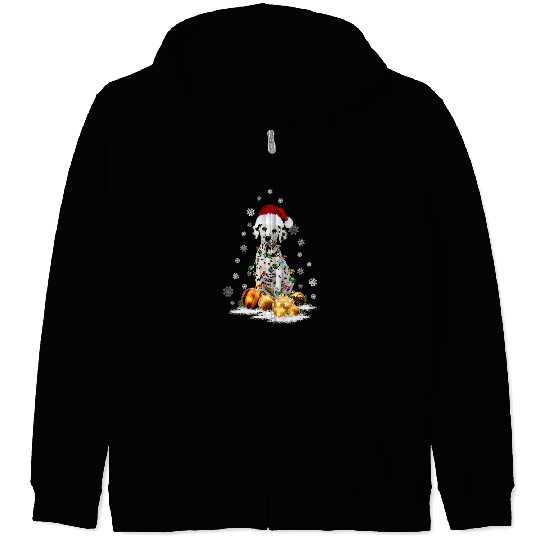 Dalmatian Christmas Lights Santa Reindeer Dog Lovers 53 Dog Lover Dalmatians Dog Zip Hoodies