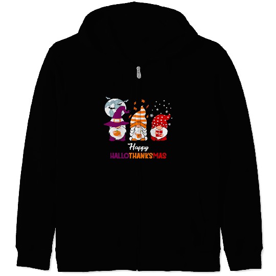 Gnomes Happy Hallothanksmas Halloween Merry Christmas 610 Zip Hoodies