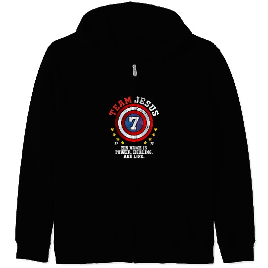 Christian Team Jesus Jersey 7 His Name Is Power Healing And Life Christ Zip Hoodies