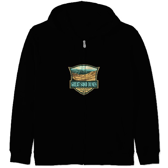 Great Sand Dunes National Park Illustration Retro Badge Zip Hoodies