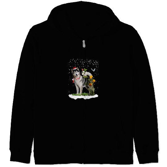Dog Husky IN CHRISTMAS SPRING puppy pet paw Zip Hoodies