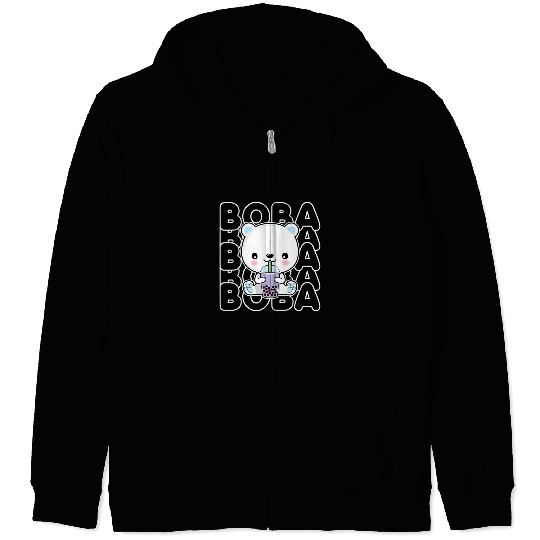 Funny Bear Kawaii Boba Bubble Milk Tea Polar Bear Kids Teens Girls Cute Bears Zip Hoodies