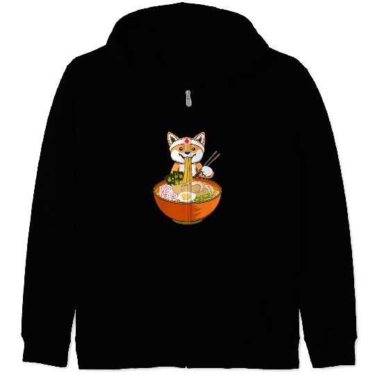 Dog Shiba Inu Eat Ramen Noodle Cute Kawaii Japanese Anime Zip Hoodies