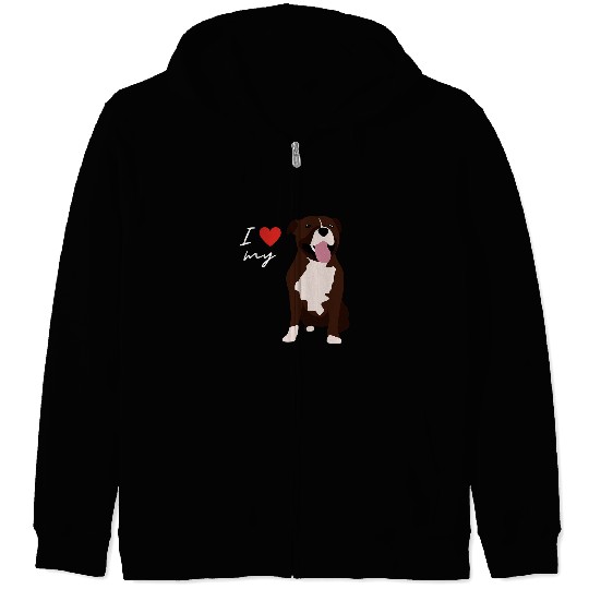 Dog Staffordshire I Love My Brown White Staffordshire Bull Terrier Dog Lover Zip Hoodies