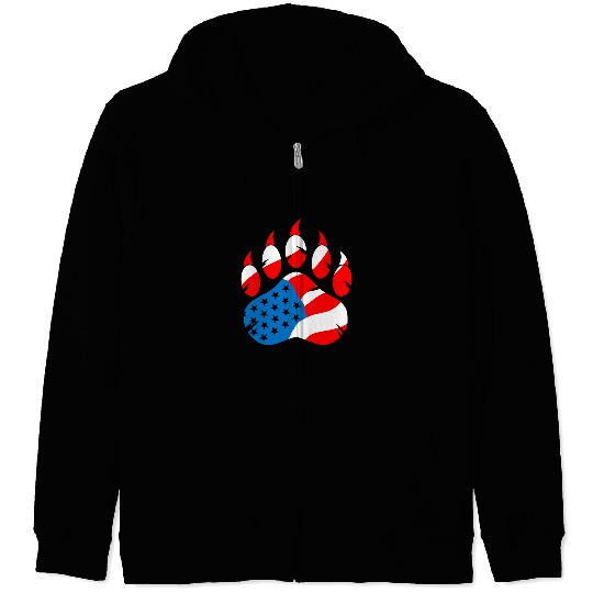 Funny Bear Paw Bear Claw US Flag Native American Cute Bears Zip Hoodies
