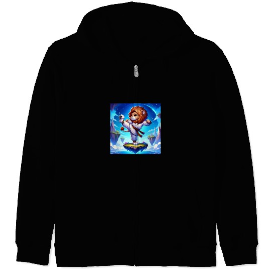 Kawaii Lion Karate Adorable Pose Karate Master Zip Hoodies