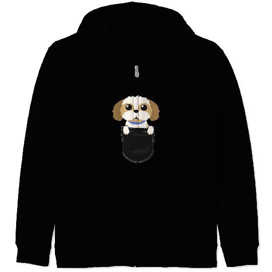 Shih Tzu Dog Lover Funny Cute Pocket Dog Puppy Zip Hoodies