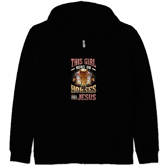 Christian This Girl Runs On Horses And Jesus Girls Horse 3 Christ Zip Hoodies