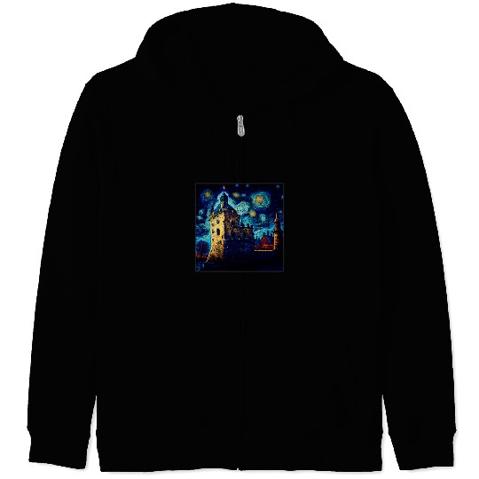 Surrealism Starry Night Tower of London Zip Hoodies