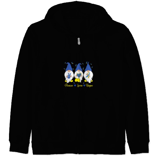 Cute Gnomes Peace Love Down Syndromes Awareness T21 Zip Hoodies