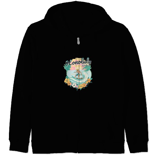 Surf Life Retro vintages Beach Surfing Waves Tropical Hawaii Honolulu 1 Zip Hoodies