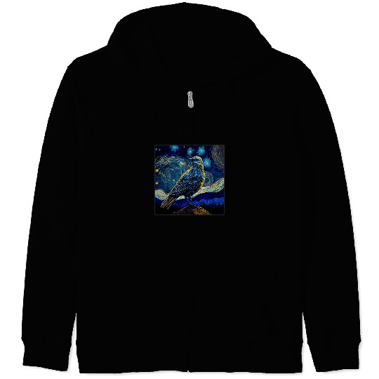 Surrealism Starry Night Mockingbird Zip Hoodies