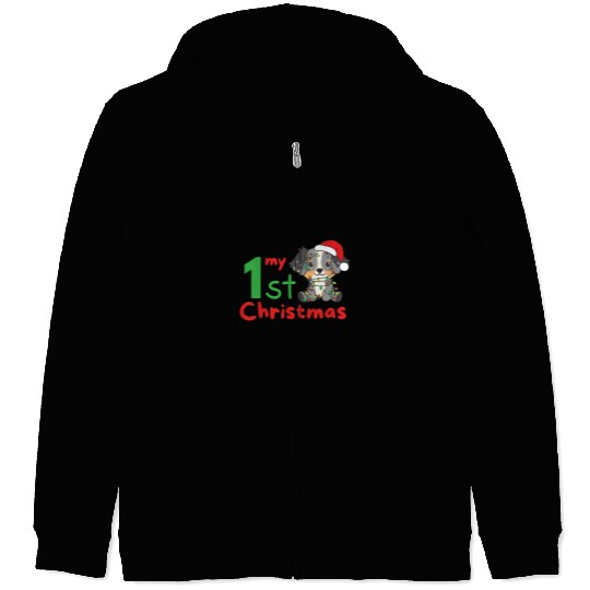 Kids Australian Shepherd My 1st Christmas Dog Baby 3 9 Zip Hoodies