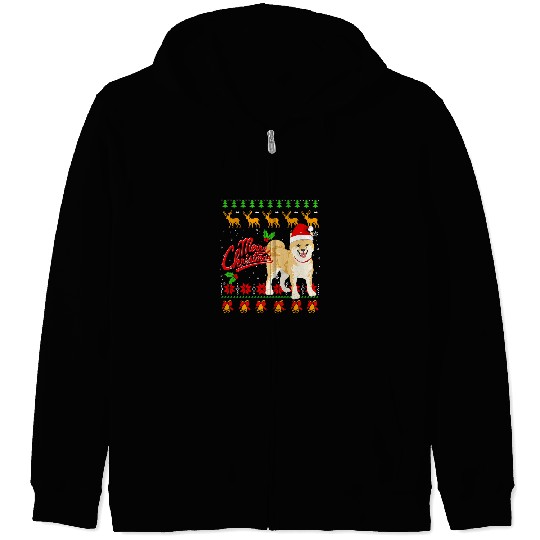 Dog Shiba Inu Cute Shiba Inu Christmas Lights With Santa Hat Dog Dad Mom 3 Zip Hoodies