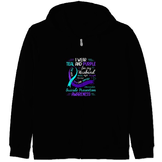 I Wear Purple And Teal For My Husband suicides Prevention Zip Hoodies